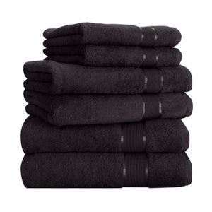 Handtuch 6er set 2x Duschtuch 2x Handtuch 2x Gästetuch 100% Baumwolle Frottee, Farbe:Schwarz