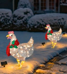 2 Stk Weihnachtsdeko Light-Up Huhn mit Schal-Acryl Lichter Ornamente 3D Garten Deko,31*20cm Leuchtendes Huhn