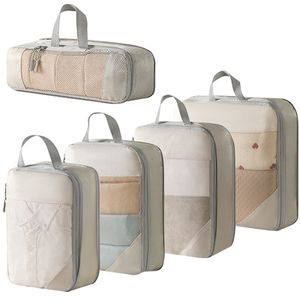 Packwürfel Set mit Kompression, Leichte Packing Cubes, Packtaschen Set, Koffer Organizer, Kofferorganizer (Beige, 5-teilig) Packwürfel Set mit Kompression, Leichte Packing Cubes, Packtaschen Set, Koffer Organizer, Kofferorganizer (Beige, 5-teilig)