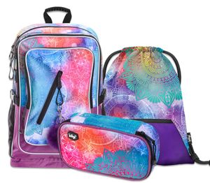 Baagl Schulrucksack Set Mädchen 3 Teilig - Schultasche ab 3. Klasse - Grundschule Ranzen mit Brustgurt - Ergonomischer Schulranzen (Mandala)