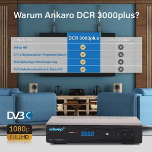 Ankaro DCR 3000 Plus Kabelreceiver mit PVR Aufnahme Funktion (HDTV, DVB-C/C2, HDMI, Scart, Coaxial, Mediaplayer, USB) automatische Installation–schwarz Ankaro DCR 3000 Plus Kabelreceiver mit PVR Aufnahme Funktion (HDTV, DVB-C/C2, HDMI, Scart, Coaxial, Mediaplayer, USB) automatische Installation–schwarz