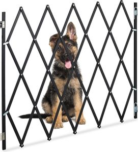 Relaxdays Hundeabsperrgitter, ausziehbar bis 130 cm, 87,5-100 cm hoch, Bambus, Hunde Schutzgitter, Treppe & Tür, schwarz