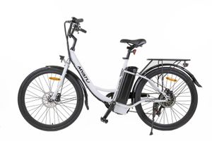 Myatu C0126 26 Zoll E-Bike Cityfahrrad Damenfahrrad ab 155cm mit tiefem Einsteig Heckmotor 36V 250W Lithium-Akku12,5Ah Shimano 6 Gang Kettenschaltung, Farbe: schwarz/weiss/silber