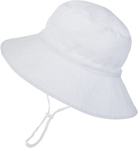 Mädchen Sonnenhut Kinderhut Fischerhut Sommer Verstellbarer Hut mit Breiter Krempe UV-Schutz UPF 50+ für den Urlaub Reise Outdoor-Aktivitäten,Weiß