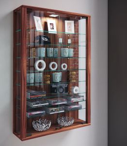 Vitrosa Mini Vitrinenschrank Wandhängend mit 2 Glastüren 8 Glasböden Kern-Nussbaum Nachbildung.