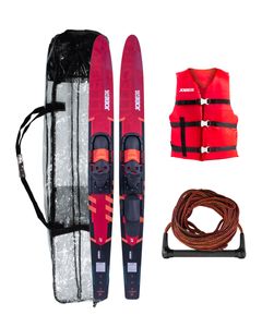 Jobe Allegre 67" Combo Wasserski Paket Combo skis, Transparente Tasche, Ski Combo Transfer, Universal Schwimmweste Bindungsgröße 67": US 5,5-14 | Europa 36-47 red j22