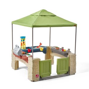 Step2 All Around Playtime Patio Spielhaus | Kunststoff Patio für Kinder mit Küche & Zubehör | Inklusive Sandtisch und Wasserspieltisch | Geeignet für Rollstühle