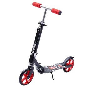 AREBOS Tretroller Scooter, Cityroller XXL Räder, Tragegurt, rutschfeste Trittfläche, Höhenverstellbar, Tritt-Bremse, max. 100 kg, Rot
