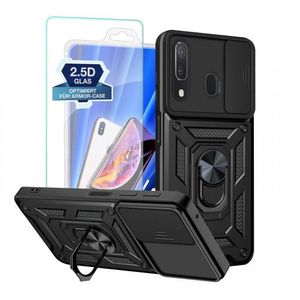 Armor Hülle mit 9H Displayglas Displayschutz für Samsung Galaxy A50 Kameraschutz Handy Panzer Case Cover Schutzhülle Outdoor Farbe: Schwarz