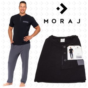 MORAJ Schlafanzug Herren Pyjama Baumwolle Kurzarm + Pyjamahose Nachtanzug - 5100-003 - Schwarz - XL