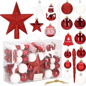 Weihnachtskugeln Christbaumkugeln Weihnachtsbaum Kugeln 104 Stück Dekoration - Rot / Weiß