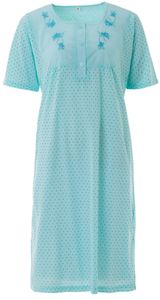 Lucky Nachthemd Damen Kurzarm Punkte mit Stickerei, Größe:XL, Farbe:Mint