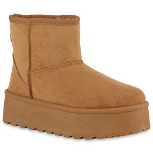 VAN HILL Damen Warm Gefütterte Winter Boots Bequeme Profil-Sohle Schuhe 840845, Farbe: Hellbraun, Größe: 38