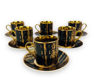 Medusa zlaté šálky na espresso 12 TLG pro 6 osob Šálky + podšálky 60 ml Meander Style s dárkovým boxem