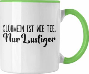 Trendation - Glühwein Tasse Lustig Spruch Glühweinbecher mit Henkel Doppelwandig Glühweintassen Gläser Weihnachtsmarkt Becher Tassen Geschenk - Wie Tee (Grün)