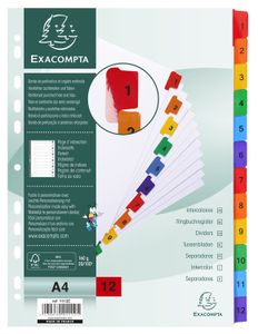 EXACOMPTA Karton-Register 1-12 DIN A4 weiß 12-teilig