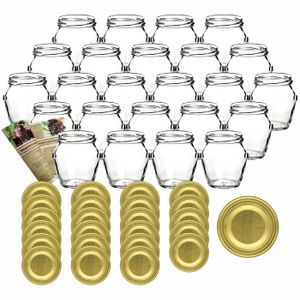 gouveo Einmachgläser 212 ml Henkel mit Schraubverschluss - Vorratsglas mit Deckel, Deckelfarbe:Gold, Setgröße:24er Set