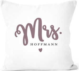 Kissen-Bezug Mr & Mrs personalisierbarer Nachname Kissen-Hülle Baumwolle personalisiertes Hochzeitsgeschenk SpecialMe® Mrs weiß unisize