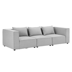 Juskys modulares Sofa Domas M - Couch Wohnzimmer - 3 Sitzer mit Lehnen & Kissen - Stoff Hellgrau
