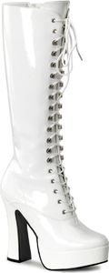 ELECTRA-2020 Pleaser Damen High-Heels Plateaustiefel mit Schnürung weiß Lack