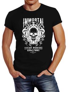 Herren T-Shirt Totenkopf Immortal Skull Vintage Warriors Slim Fit Neverless® schwarz XXL