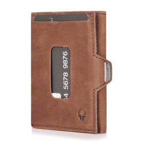 DONBOLSO Wallet XS Kartenetui mit Münzfach - EC-Karten- & Slim Wallet mit RFID-Schutz - Leder Geldbörse für Herren & Damen - Mini Portemonnaie (Braun Vintage, mit Münzfach)