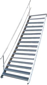Stahltreppe 16 Stufen-Breite 100cm Variable-Höhe 274-340cm mit einseit. Geländer