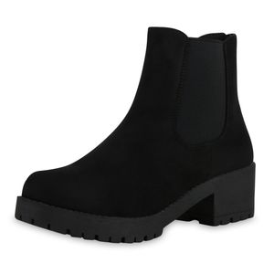 VAN HILL Damen Chelsea Boots Blockabsatz Plateau Stiefeletten 901888, Farbe: Schwarz, Größe: 40
