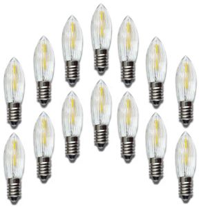 14 Stück: LED Filament Topkerze 34 V 0,2W E10 / Spitzkerze Riffelkerze Ersatzlämpchen für Lichterkette Schwibbogen Weihnachten