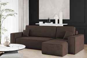 Kaiser Möbel Ecksofa mit schlaffunktion und bettkasten, Sofa L-form, Couch L-form BEST Dicker Cord Braun Rechts