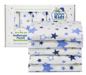 Clevere Kids baby-collection Molton Flanellwindeln 5er Pack Geschenkset - Motiv: Mixed Stars blau