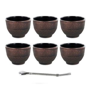 6 Tassen aus Gusseisen 15 cl Schwarz & Bronze + Edelstahlstrohhalm mit Filter