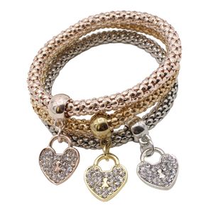 3 Stück / Set Armband  Kristall-Perlen Armbänder Armreifen versilbert Bettelarmband für Damen Armreif Herz