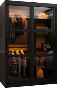 MEBLE KRYSPOL DOME Zweitüriger Schrank Spiegel, 200x120x62cm - Schwarz, Schwarz, Schwarz