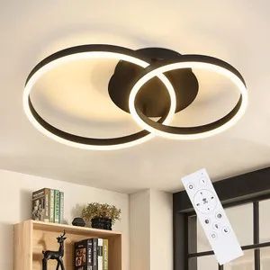 ZMH LED lampa sufitowa czarna ściemnialna z pilotem lampa sufitowa z 2 pierścieniami 45W do salonu sypialni kuchni biura gabinetu