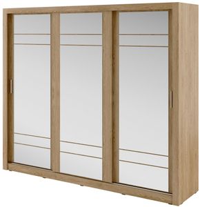 Furniture24 Schwebetürenschrank Kleiderschrank AR-02 ARTI Garderobenschrank Schiebtür Schiebeschrank mit Spiegel Shetland Eiche, 180 cm breit