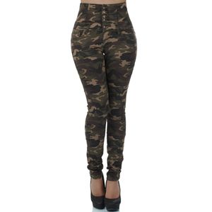 Damen High Waist Jeans Skinny Hose Camouflage , Größe:34, Farbe :Mehrfarbig