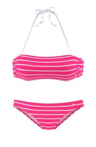 Kangaroos Damen Marken-Bandeau-Bikini, pink-weiß, C/D-Cup, Größe:34, Cup Größe:C/D-Cup