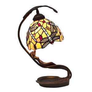 HAES DECO - Tiffany-Tischlampe 28x20x40 cm Tiffany-Schreibtischlampe aus gelbem Metallglas Tiffany-Lampen Buntglas