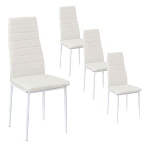 HJ WeDoo sada 4 jídelních židlí Milano design, elegantní kuchyňská židle s potahem z umělé kůže a kovovým rámem, jídelní židle do jídelny, moderní čalouněná židle, nosnost 125 kg, bílá barva