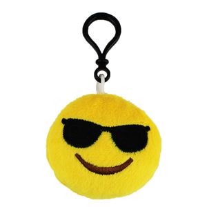 Emoji Schlüsselanhänger COOL Smiley aus Plüsch Gesicht hochwertiger Emoticon Anhänger mit Schlaufe und Karabiner-Haken