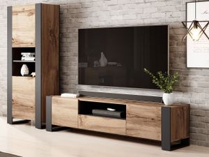 MIRJAN24 Wohnzimmer-Set Wood II mit TV-Lowboard und Vitrine, Modern Wohnmöbel, Komplett (Farbe: Wotan / Anthrazit)