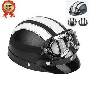 Ciskotu® Universal Jethelm Motorradhelm Rollerhelm Halbschalenhelm Retro Helm + UV-Brille 54-60CM