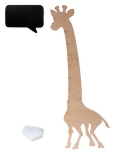 Hölzerne Giraffe Wachstum Maßnahme 125 cm Naturholz + Brett 32 x 44 cm