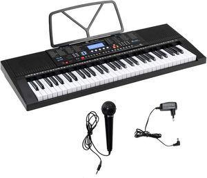 COSTWAY 61 Tastatur Elektrisches Keyboard mit Notenständer Mikrofon, 300 Klangfarben, 300 Rhythmen, 30 Demo, Digital Piano für Kinder Anfänger