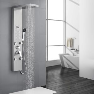 Auralum Duschpaneel-System Edelstahl Duschpaneel  mit 4 Massagedüsen, Regendusche, Handbrause, Duschsystem Dusche Duschsäule Duschset