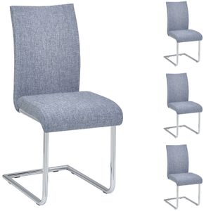 Esszimmerstuhl ALADINO modernes Design, Schwingstuhl Freischwinger Küchenstuhl, Set mit 4 Stühlen Stoffbezug in grau