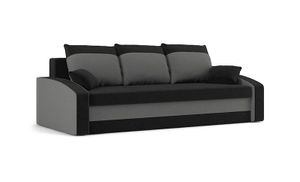 Couch HEWLET 220x90 mit Schlaffunktion - Schlafcouch mit Bettkasten - STOFF HAITI 17 + HAITI 14 Schwarz&Grau