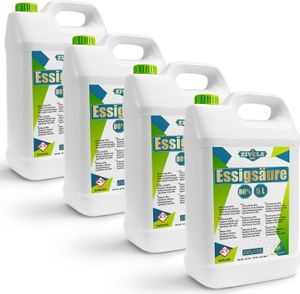 20L Essigsäure 80%  | 4x5L Essigessenz 80 prozent Lebensmittelqualität 20 kg | Hochreiner Essig für Vielseitige Anwendungen | Perfekt für Hausgebrauch Industrie Gartenbau Reinigung