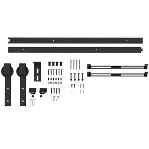 HOMCOM Schiebetüren-Beschlagsatz 183 cm Komplett-Set mit Schienen, Rollen, Anti-Sprung-Vorrichtungen, Türstopper, Bodenführung, Schiebetürsystem aus K